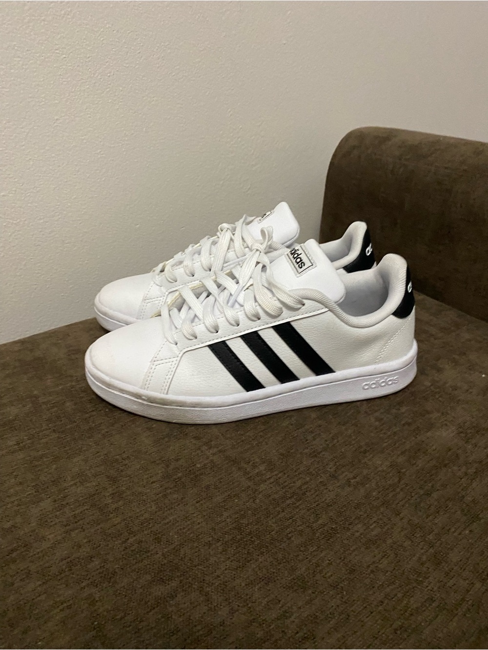 adidas White Sneakers with Black Stripes - Men's Low-Top